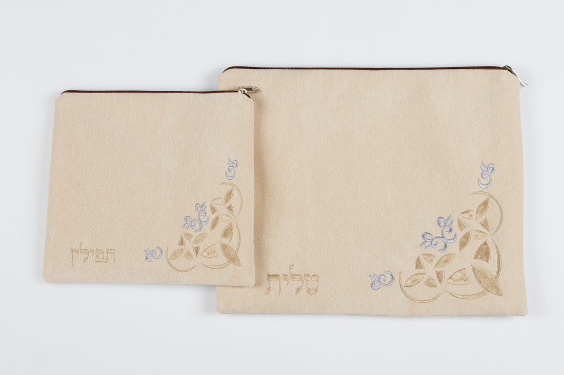 סט תיקי טלית ותפילין - עיטור פינתי מעוין