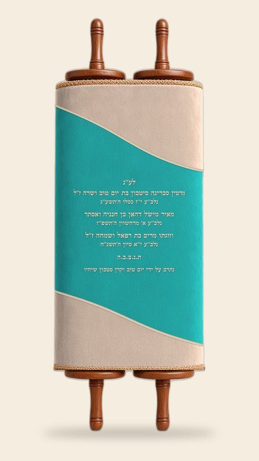 מעיל לספר תורה – טורקיז ושמנת, חלוקה הפוכה